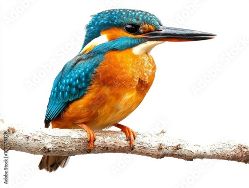 common kingfisher rests gracefully on a branch, its bright blue and orange feathers glistening. This striking bird embodies beauty and nature's artistry in its serene stance.