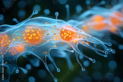  small mech nanorobots using metal micro tentacles to destroy cholesterol cells. A futuristic concept showcasing advanced biotechnology and medical innovation.
 photo