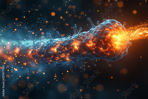  small mech nanorobots using metal micro tentacles to destroy cholesterol cells. A futuristic concept showcasing advanced biotechnology and medical innovation.
 photo