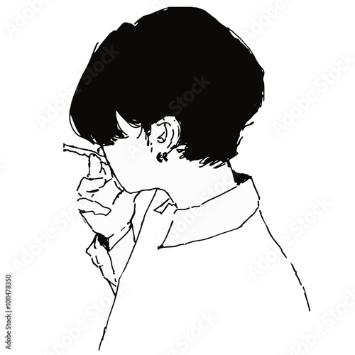 アナログ風の線で描かれた人物のおしゃれなイラスト