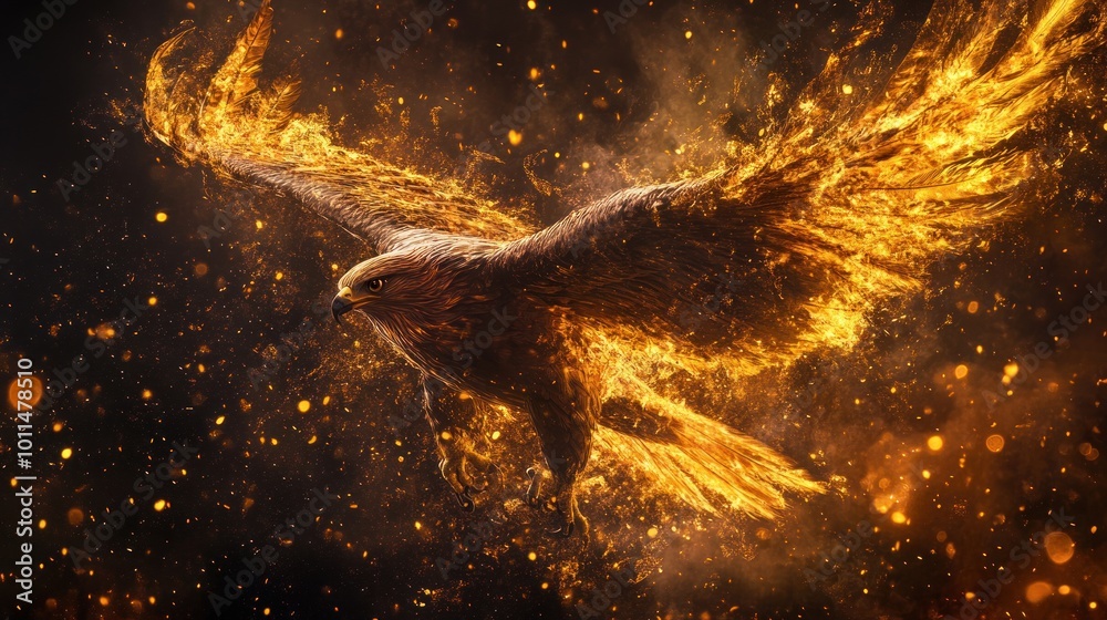 Naklejka premium Fiery Eagle in Flight