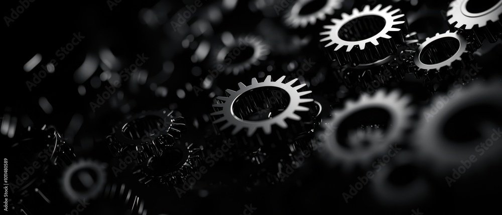 Close-up of interlocking gears in a dark setting, symbolizing teamwork and industrial machinery. Perfect for engineering and technology themes. Close-up of interlocking gears in a dark setting, symbolizing teamwork and industrial machinery. Perfect for engineering and technology themes.