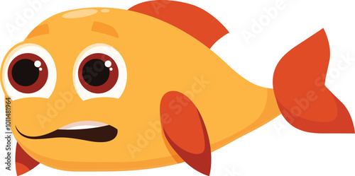 Cartoon fish looking scared, with its mouth open and wide eyes, expressing fear and worry