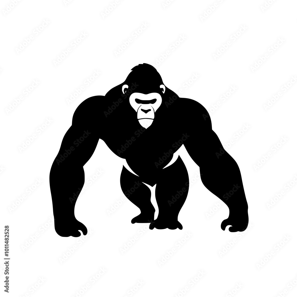Black gorilla silhouette in a strong stance on a light background with copy space Black gorilla silhouette in a strong stance on a light background with copy space