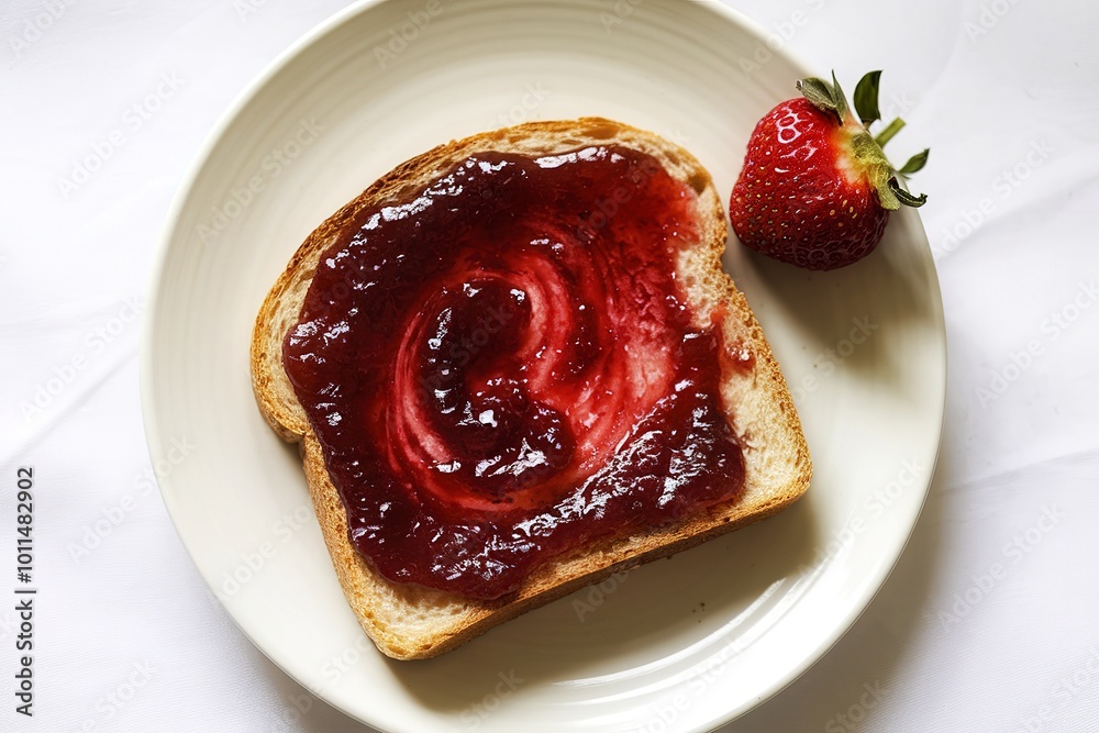 An isolated shot of a slice of bread spread with jam An isolated shot of a slice of bread spread with jam