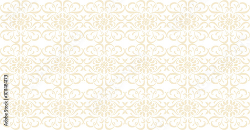 nouveau floral motif ornamental texture overlay pattern seamless wallpaper in a neutral cream