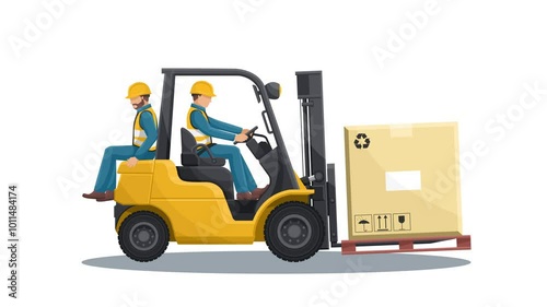Animation, transporting people on the forklift is prohibited. Dangers of driving a forklift. Forklift driving safety. Work accident in a warehouse. Security First. Accident prevention at work