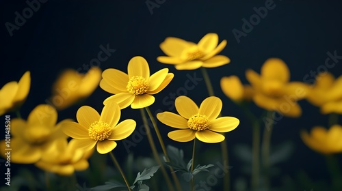 Beautiful Yellow flowers isolated on black background.