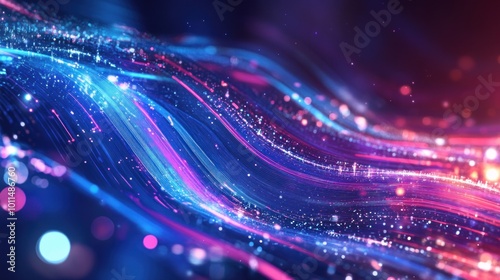 Abstract digital waves with vibrant colors and sparkling lights.