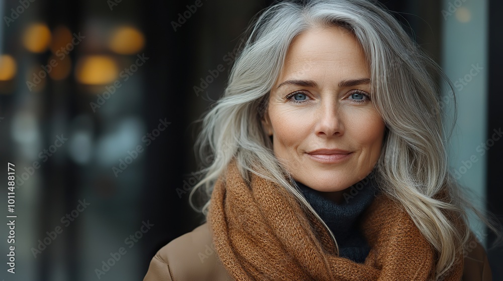 mature businesswoman holding smartphone waiting for business partner in the city beautiful older woman with gray hair standing on city street