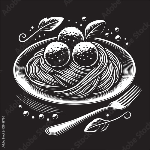 Spaghetti reverse Silhouette with Meatballs