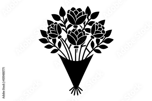 a short and pealistic bouquet flowers silhouette