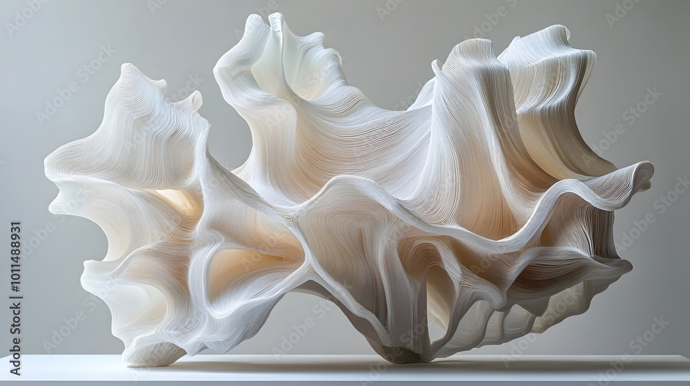 Elegant and Organic Abstract Fluid Sculpture with Flowing,Graceful Curvy Wave Design. Minimalist,Contemporary Art Piece Suitable for Luxury Branding,Wallpaper,or Premium Background Imagery.