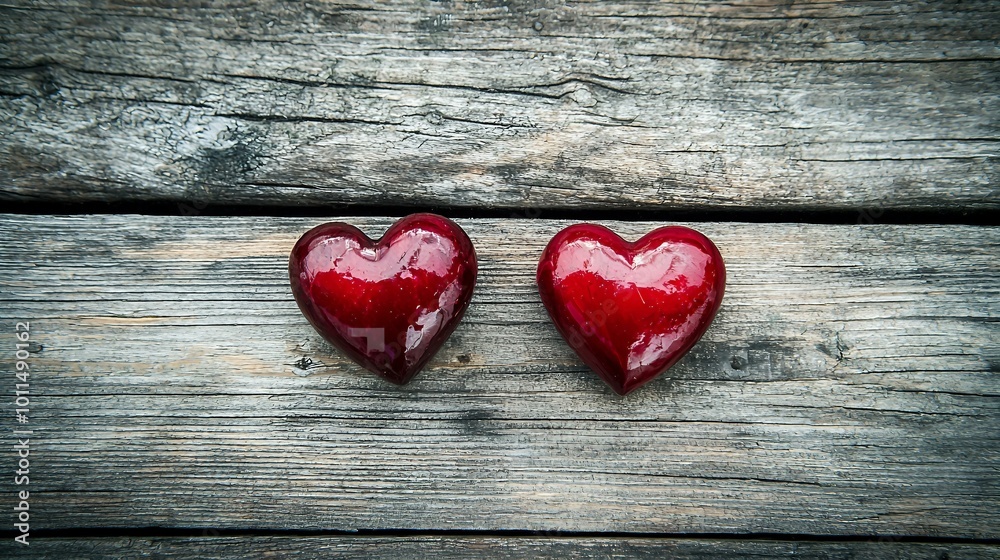 Romantic Heart Shapes on Rustic Wooden Background Romantic Heart Shapes on Rustic Wooden Background