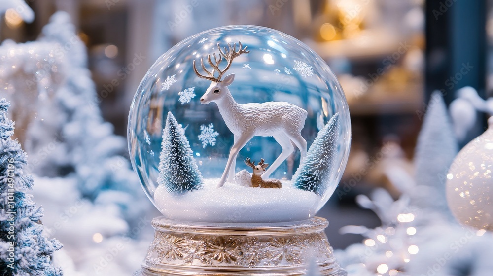 Blue Christmas snow globe with deer inside Blue Christmas snow globe with deer inside