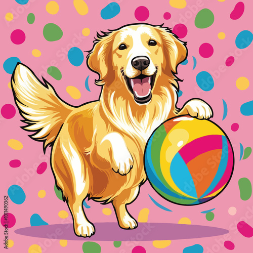 Golden Retriever Rainbow Playtime: Vibrant Vector Art