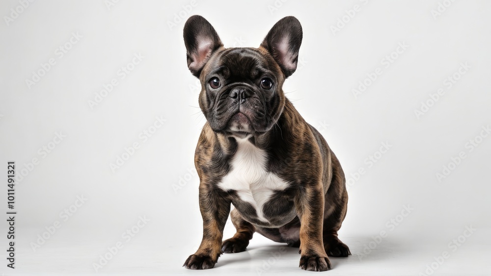 Brindle french bulldog on grey background Brindle french bulldog on grey background