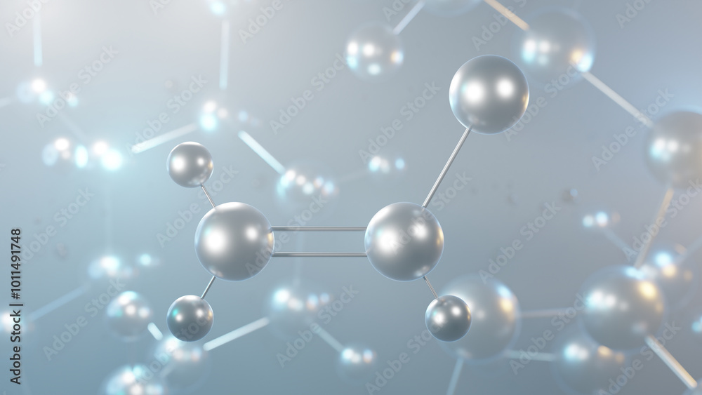 vinyl chloride molecular structure, 3d model molecule, organochloride, structural chemical formula view from a microscope vinyl chloride molecular structure, 3d model molecule, organochloride, structural chemical formula view from a microscope