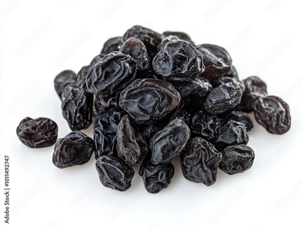 A colorful mix of dried grapes displayed on a white background A colorful mix of dried grapes displayed on a white background