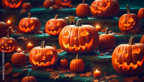 Warm Halloween pumpkin decoration, orange and cute, show the festive atmosphere.