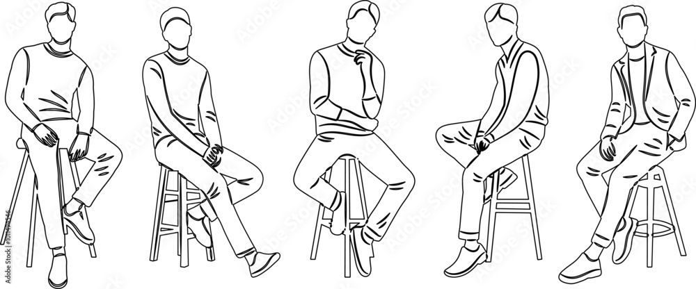 Obraz premium men sitting on a chair sketch on a white background, vector