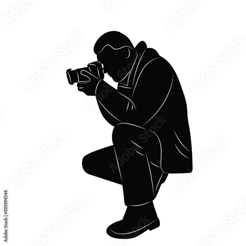 man sitting taking photo silhouette on white background, vector