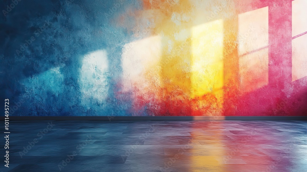 Fototapeta premium painting of light reflection on empty wall watercolor pastel colors aesthetic minimalism background with neutral style empty wall with color gradients as elegant ,simple backdrop