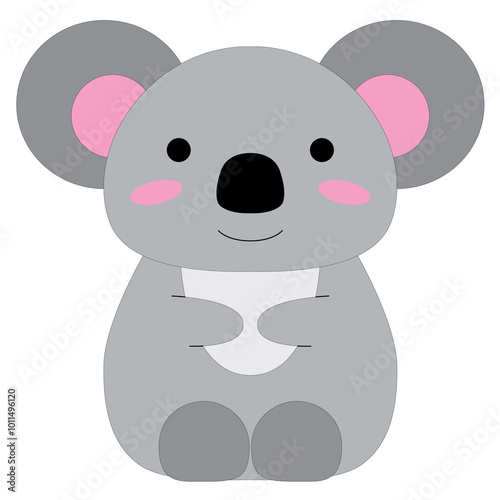 cute cartoon happy little gray koala with big ears, paws, stock vector, white background