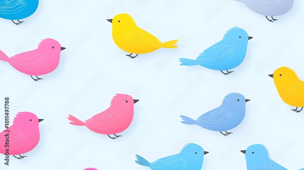Colorful Birds on a Blue Background - Cute and Simple Design Colorful Birds on a Blue Background - Cute and Simple Design