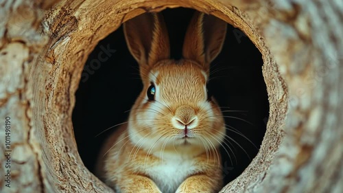 A Curious Rabbit Peeking From its Burrow