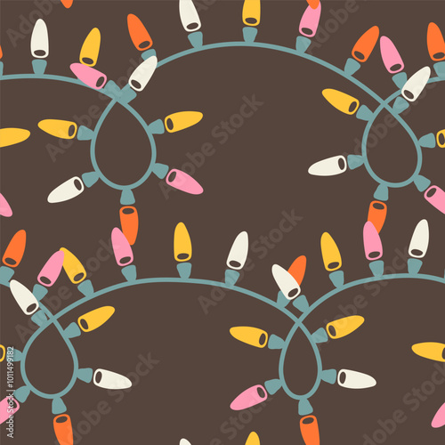 Christmas, winter holidays seamless pattern with color garland