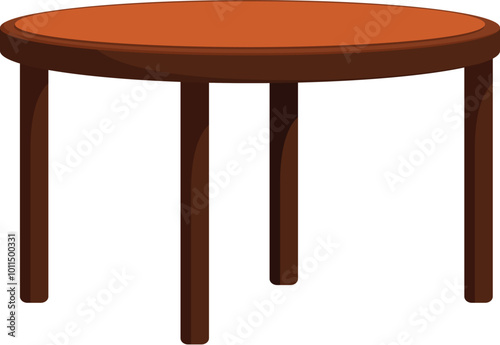 Round wooden table standing on four legs isolated on a white background in cartoon style