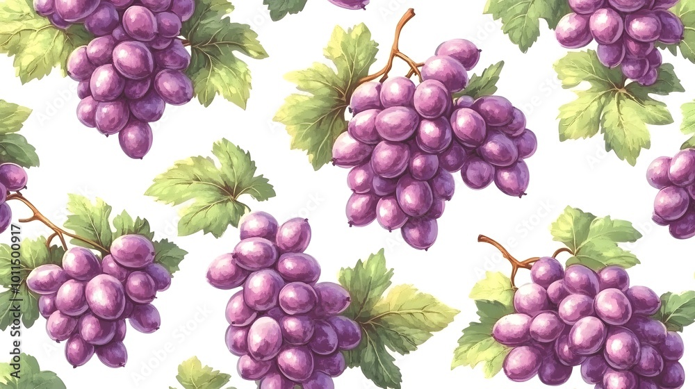 Fresh Purple Grapes Watercolor Seamless Pattern Fresh Purple Grapes Watercolor Seamless Pattern