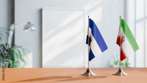 FLAGS OF EL SALVADOR AND IRAN ON TABLE