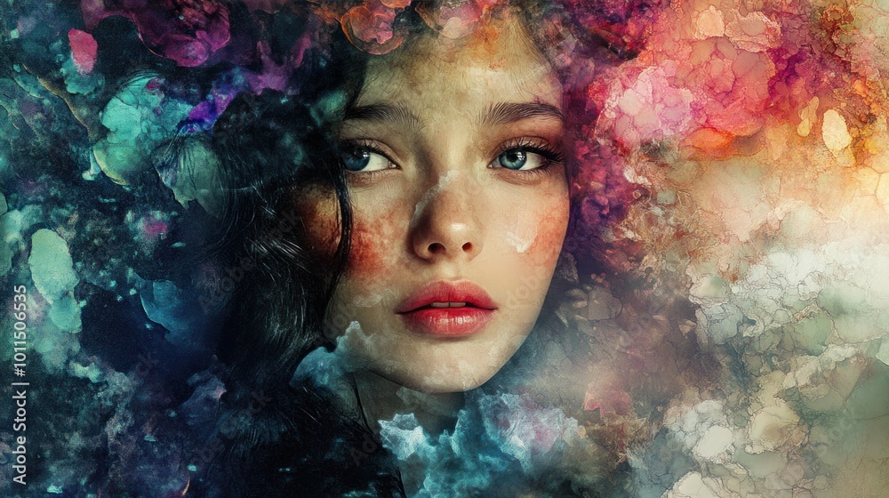 A creative digital portrait using photo manipulation to blend surreal textures and colors into a striking contemporary artwork A creative digital portrait using photo manipulation to blend surreal textures and colors into a striking contemporary artwork