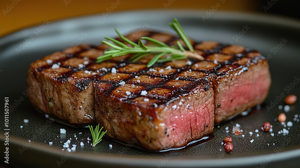 succulent grilled beef steak with perfect sear marks served on rustic plate against dark elegant backdrop exuding luxurious ,gourmet dining experience succulent grilled beef steak with perfect sear marks served on rustic plate against dark elegant backdrop exuding luxurious ,gourmet dining experience