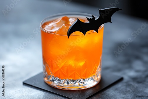 A spooky Halloween-themed drink, decorated with eerie elements.  photo