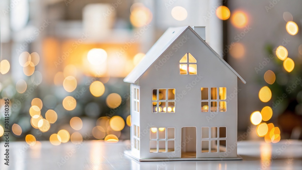 Real Estate Concept: White Paper Cutout House with Soft Warm Lighting and Copy Space Background
Real Estate Concept: White Paper Cutout House with Soft Warm Lighting and Copy Space Background