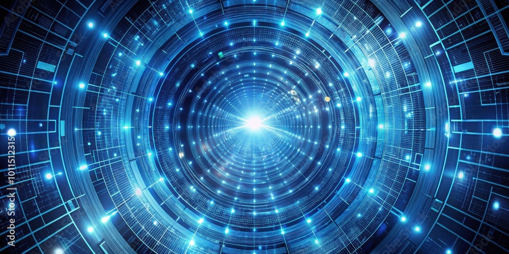 Digital Tunnel of Blue A mesmerizing abstract depiction of a technological portal, illuminated by a radiant light emanating from its core, signifying the endless possibilities of digital advancement. Digital Tunnel of Blue A mesmerizing abstract depiction of a technological portal, illuminated by a radiant light emanating from its core, signifying the endless possibilities of digital advancement.