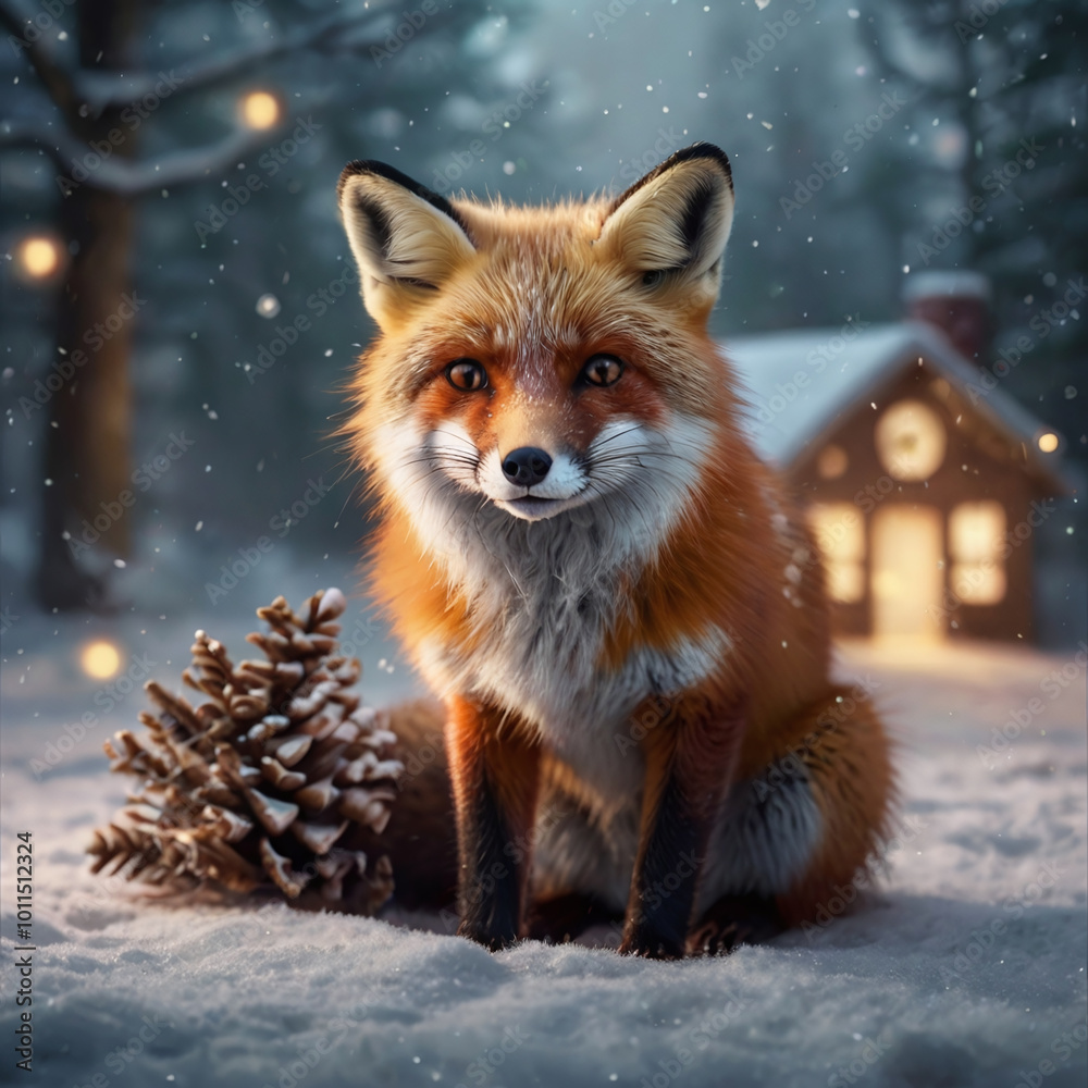 Majestic Red Fox in Snowy Winter Forest – Perfect for Desktop Backgrounds, Nature Artwork, and Wildlife Photography,  Holliday or Christmas postcard