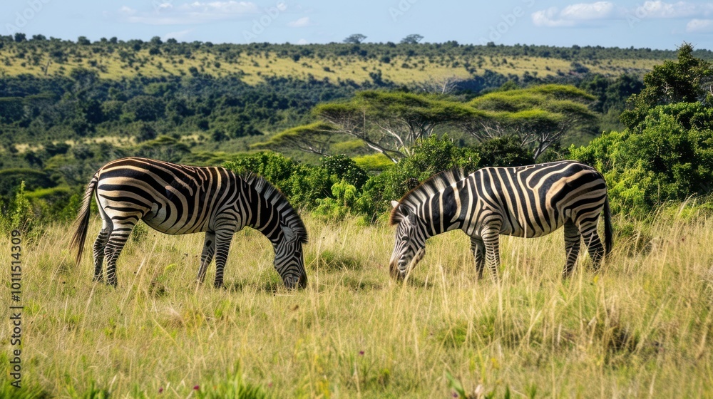 Obraz premium zebras grazing in the African savannah