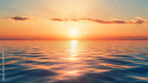 Tranquil Ocean Sunset, serene waters mirroring warm hues, symbolizing peace, prosperity, and the harmonious flow of Feng Shui energy