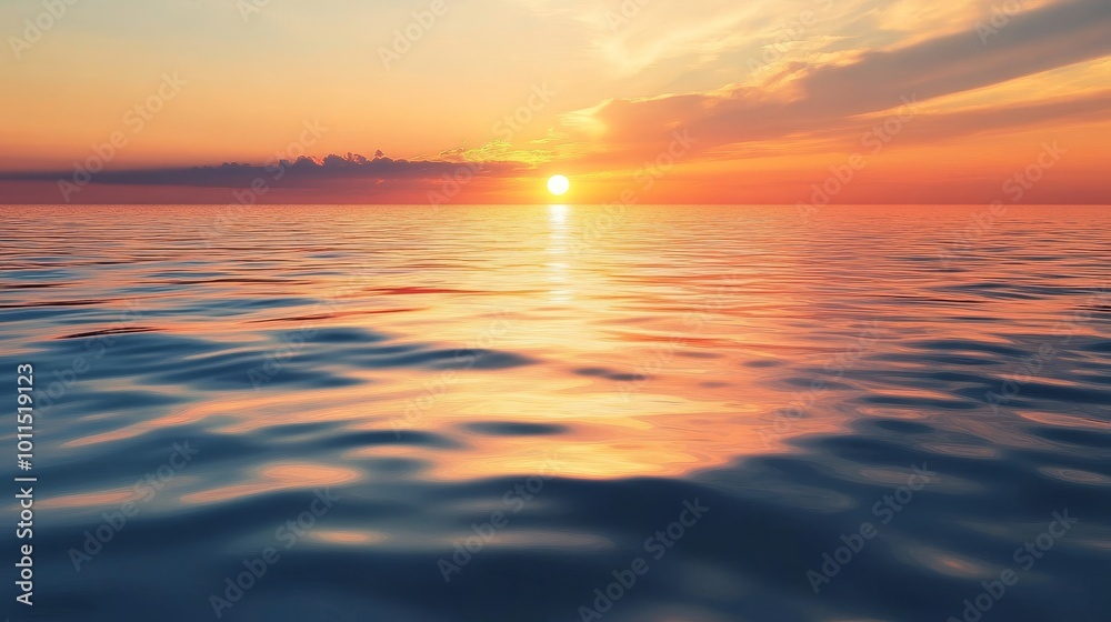 Obraz premium Serene Ocean Sunset, gentle ripples shimmering under warm hues, symbolizing tranquility, prosperity, and harmonious financial energy