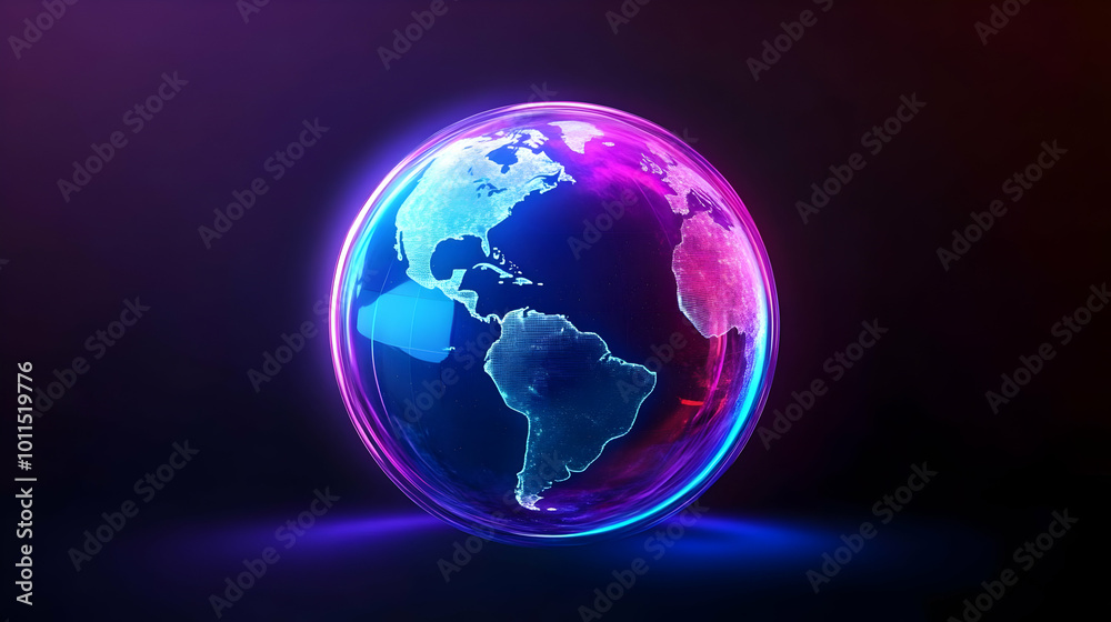 Neon 3D Earth Rendering on Dark Background Neon 3D Earth Rendering on Dark Background