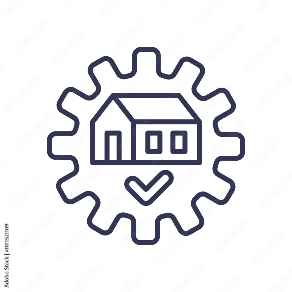 House within a gear symbolizes seamless home automation and effortless control. House within a gear symbolizes seamless home automation and effortless control.