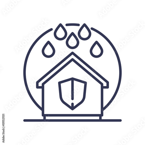 House with shield and raindrops symbolizes waterproof protection.