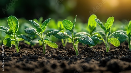 young green seedlings sprouting in fertile soil symbolizing growth ,sustainability in organic farming