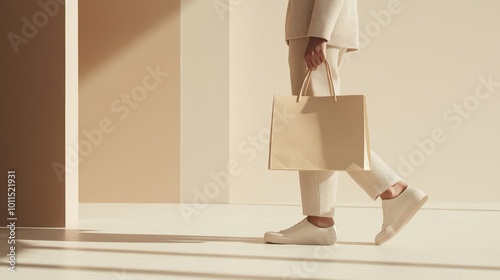 person standing in front and holding bags in the store.