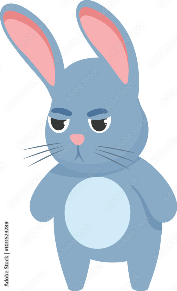 Cartoon grumpy blue rabbit frowning with arms crossed, a cute illustration of negative emotions Cartoon grumpy blue rabbit frowning with arms crossed, a cute illustration of negative emotions