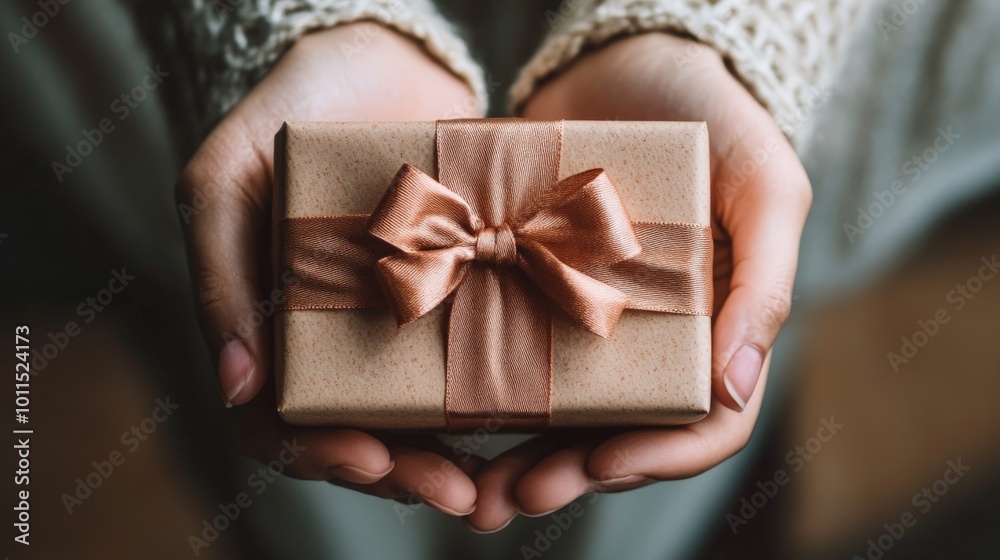 Holding a Gift Box with Ribbon Holding a Gift Box with Ribbon